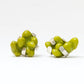 Sterling silver succulent plant studs sculped from powder glass. Dimensions are approximately 0.9 x 1.4 cm and 1.1 x 1.2 cm.