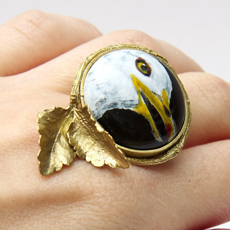 Yellow-legged gull glass marble ring