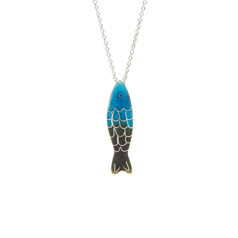 Sardine fish cloisonné necklace