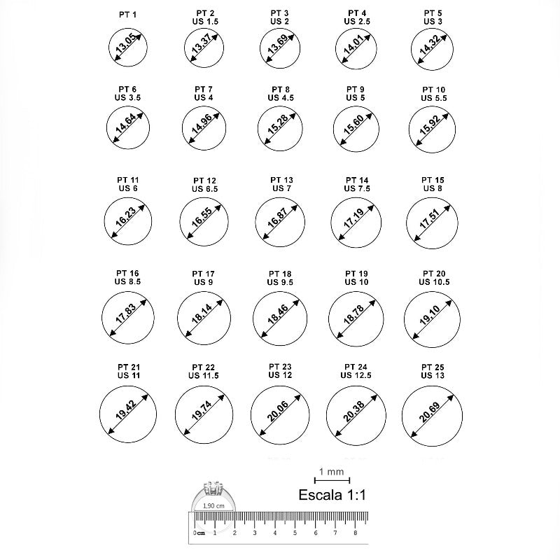 Size chart for rings